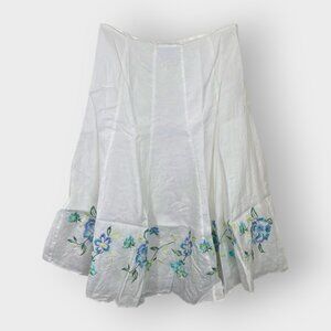 Allison Taylor Linen Midi Skirt | 8 | White Embroidered | Beachy Coastal Fairy